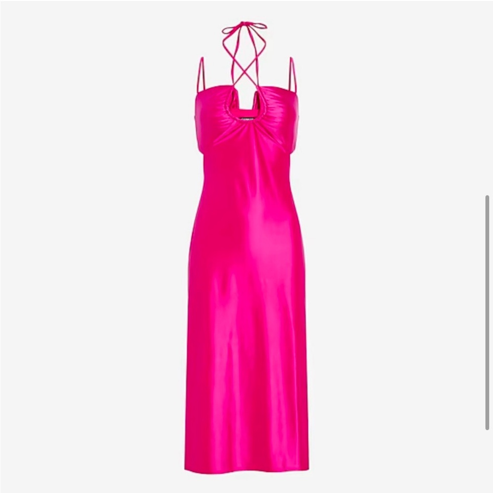 Express Satin Strappy Halter Neck Midi Dress